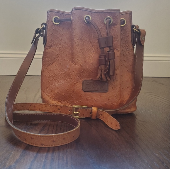 Dooney & Bourke Ostrich Drawstring Bucket Bag - Picture 1 of 17